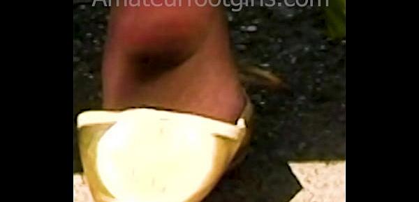  Shoeplay Feet Toes girl plays with her golden flats and shows her sweaty toes Ballerrinas Flatsshoes